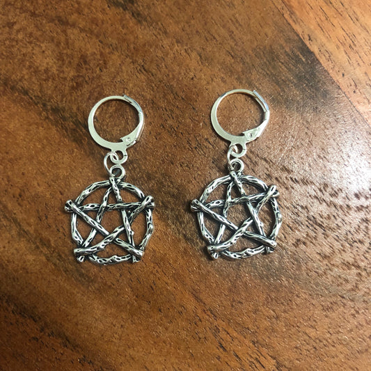 Willow Pentagram Charm Hoop Earrings | In Ear and Clip Ons Available | Witch, Pagan, Wicca, Protection, Spiritual, Witchcraft Jewellery